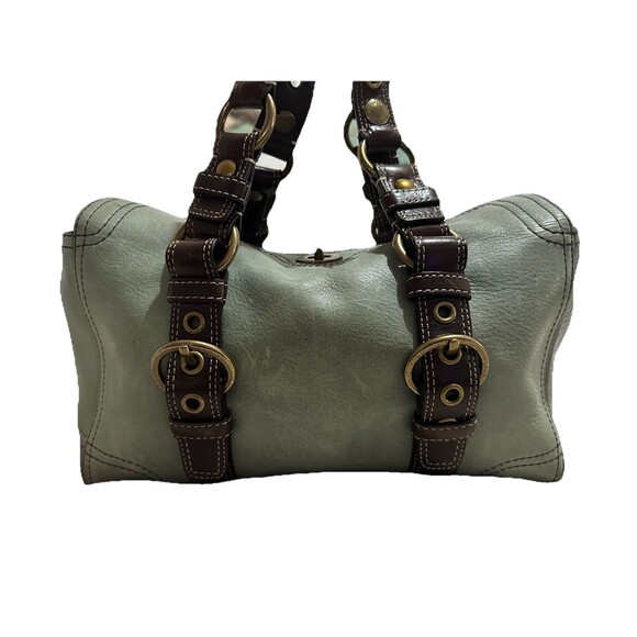 Coach Chelsea Satchel Green Leather Brown Straps Turn-lock Handbag Y2K 10963 - Picture 4 of 16